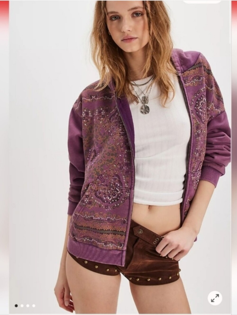 FOUND Motif Purple Embroidered Zip-Up Hoodie Jacket